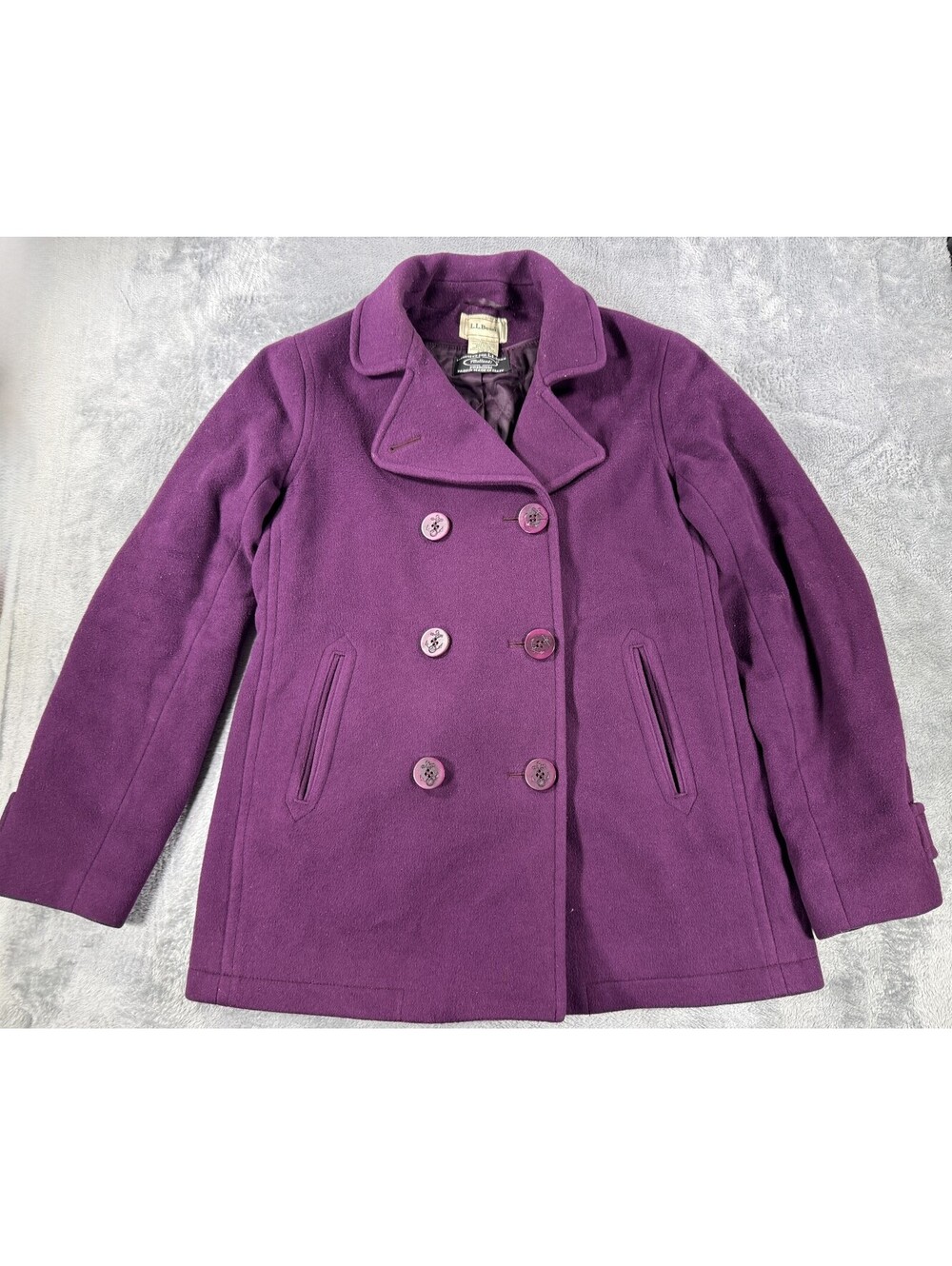 L.L. Bean Women's 4 Reg Purple Lambs Wool Peacoat Button Front Coat Jacket Italy